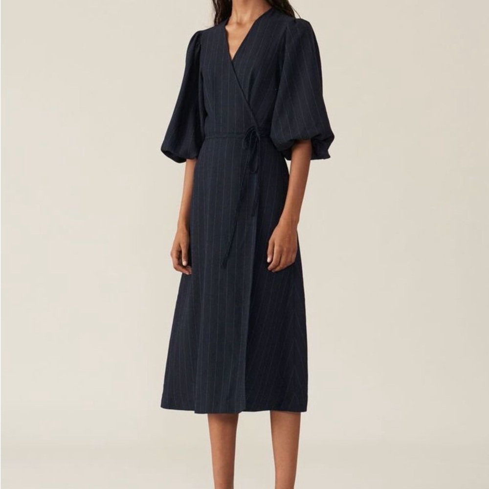 Ganni heavy crepe pinstripe dress